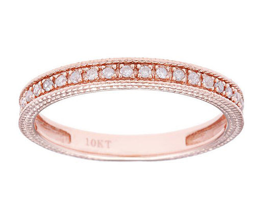 10k Rose Gold Vintage Style Diamond Wedding Anniversary Band (1/7 cttw, H-I Color, I1-I2 Clarity)