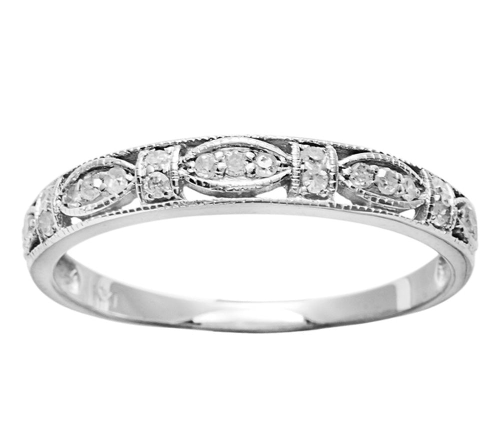 10k White Gold Vintage Style Diamond Anniversary Ring (1/6 cttw, H-I Color, I1-I2 Clarity)