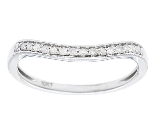 10k White Gold Curved Diamond Wedding Band Guard (1/8 cttw, H-I Color, I1-I2 Clarity)