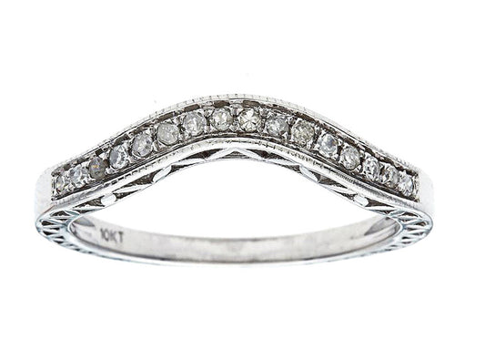 10k White Gold Curved Vintage Style Diamond Band (1/10 cttw, H-I Color, I1-I2 Clarity)