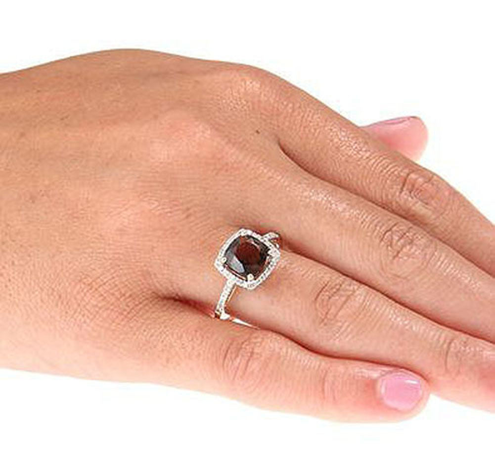 10k Yellow Gold Cushion Smoky Quartz and Diamond Halo Ring