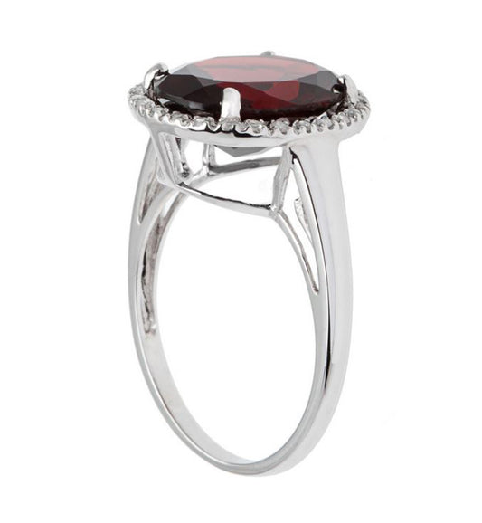 10k White Gold 4.50ct Oval Garnet and Diamond Halo Ring