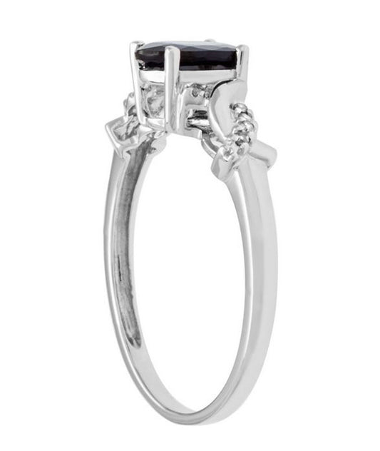 10k White Gold Oval Sapphire and Braided Diamond Accent Ring