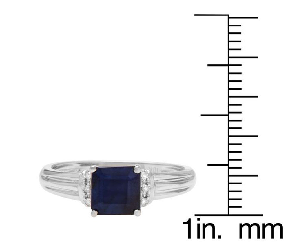 10k White Gold Square Sapphire and Diamond  Accent Ring