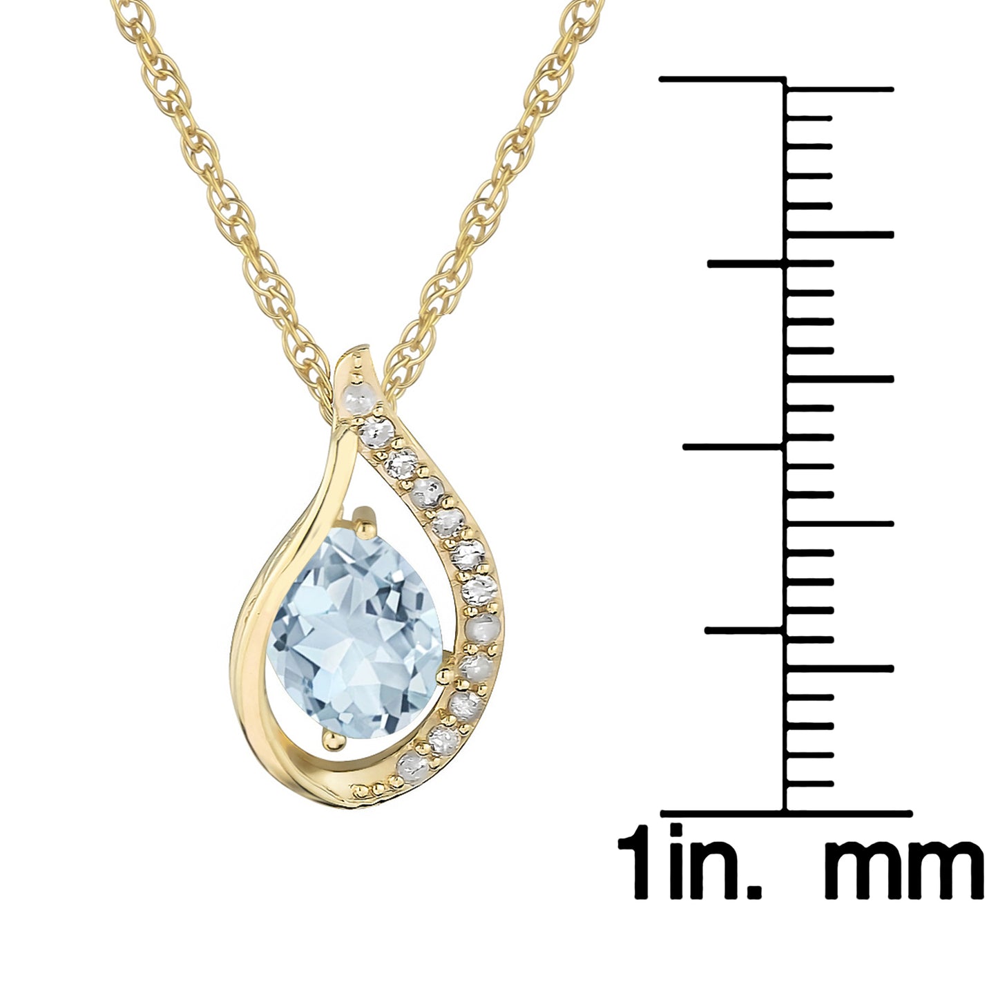 10k Yellow Gold Genuine Oval Aquamarine and Diamond Halo Drop Pendant Necklace