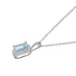 10k White Gold Emerald-Cut Aquamarine and Diamond Halo Pendant Necklace