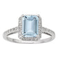 10k White Gold Emerald-Cut Aquamarine and Diamond Halo Ring