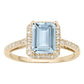 10k Yellow Gold Emerald-Cut Aquamarine and Diamond Halo Ring