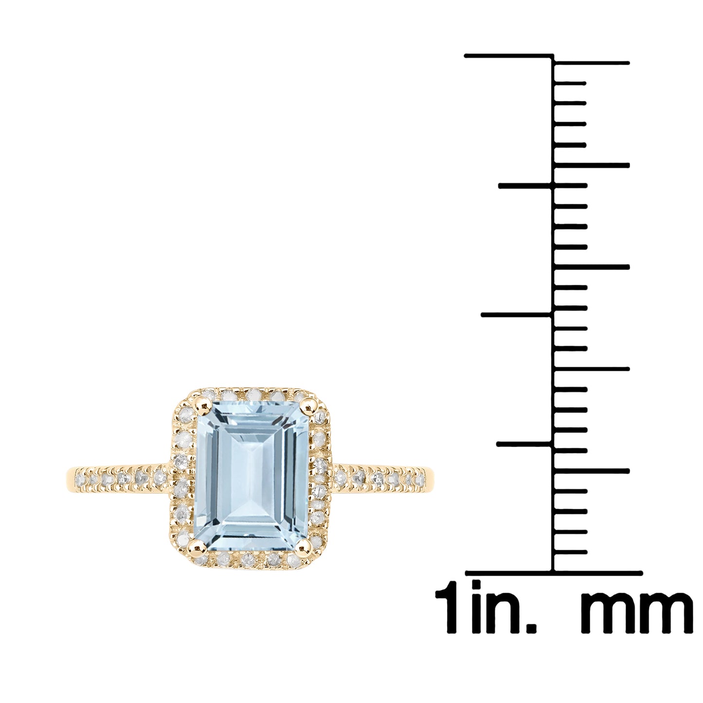 10k Yellow Gold Emerald-Cut Aquamarine and Diamond Halo Ring