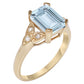 10k Yellow Gold Vintage Style Genuine Emerald-Cut Aquamarine and Diamond Ring