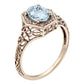 10k Yellow Gold Vintage Style Genuine Oval Aquamarine Filigree Ring