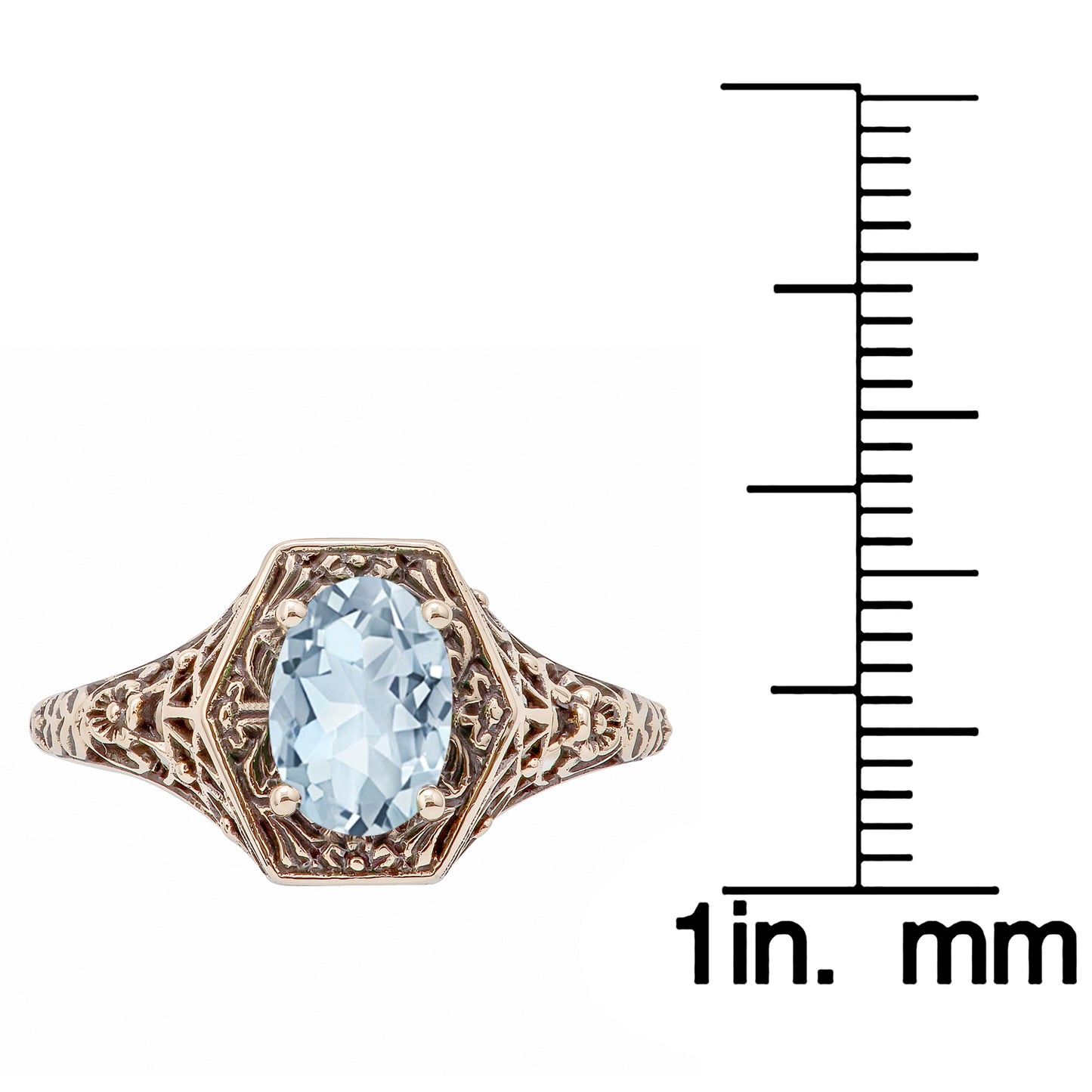 10k Yellow Gold Vintage Style Genuine Oval Aquamarine Filigree Ring