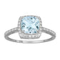 10k White Gold Genuine Cushion-cut 1.50ct Aquamarine and Diamond Halo Ring