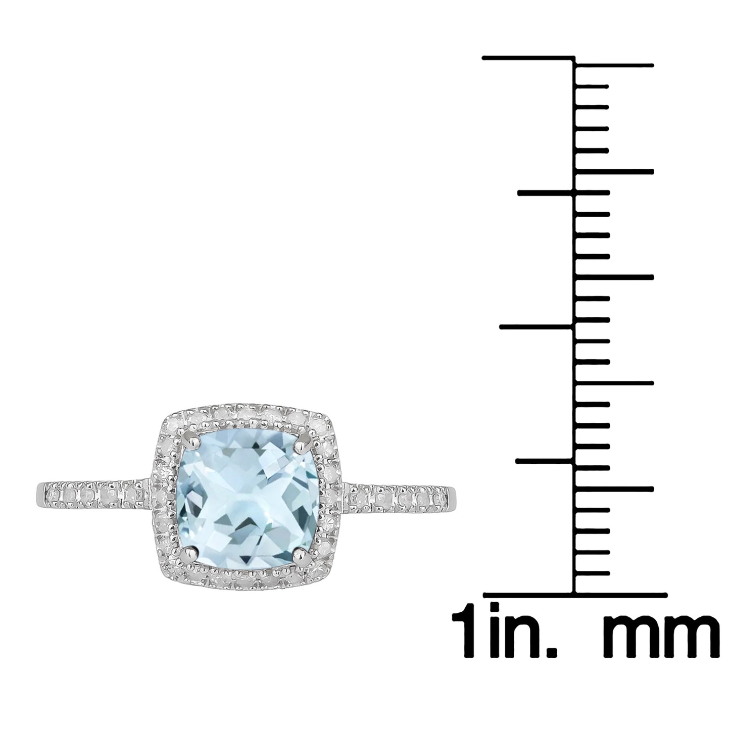 10k White Gold Genuine Cushion-cut 1.50ct Aquamarine and Diamond Halo Ring