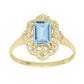 10k Yellow Gold Vintage Style Genuine Emerald-Cut Aquamarine and Diamond Accent Ring