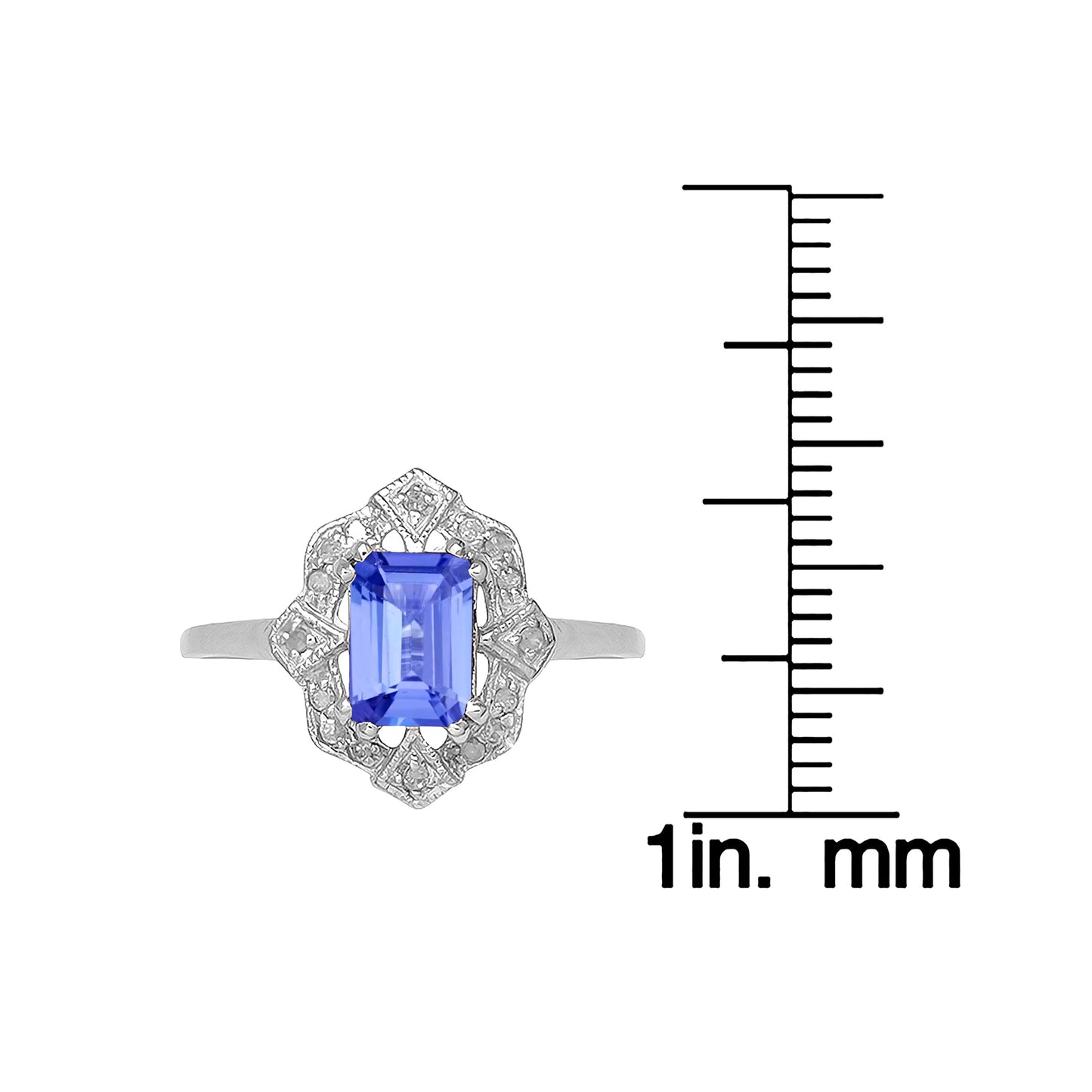 10k White Gold Vintage Style Genuine Emerald-Cut Tanzanite and Diamond Accent Ring