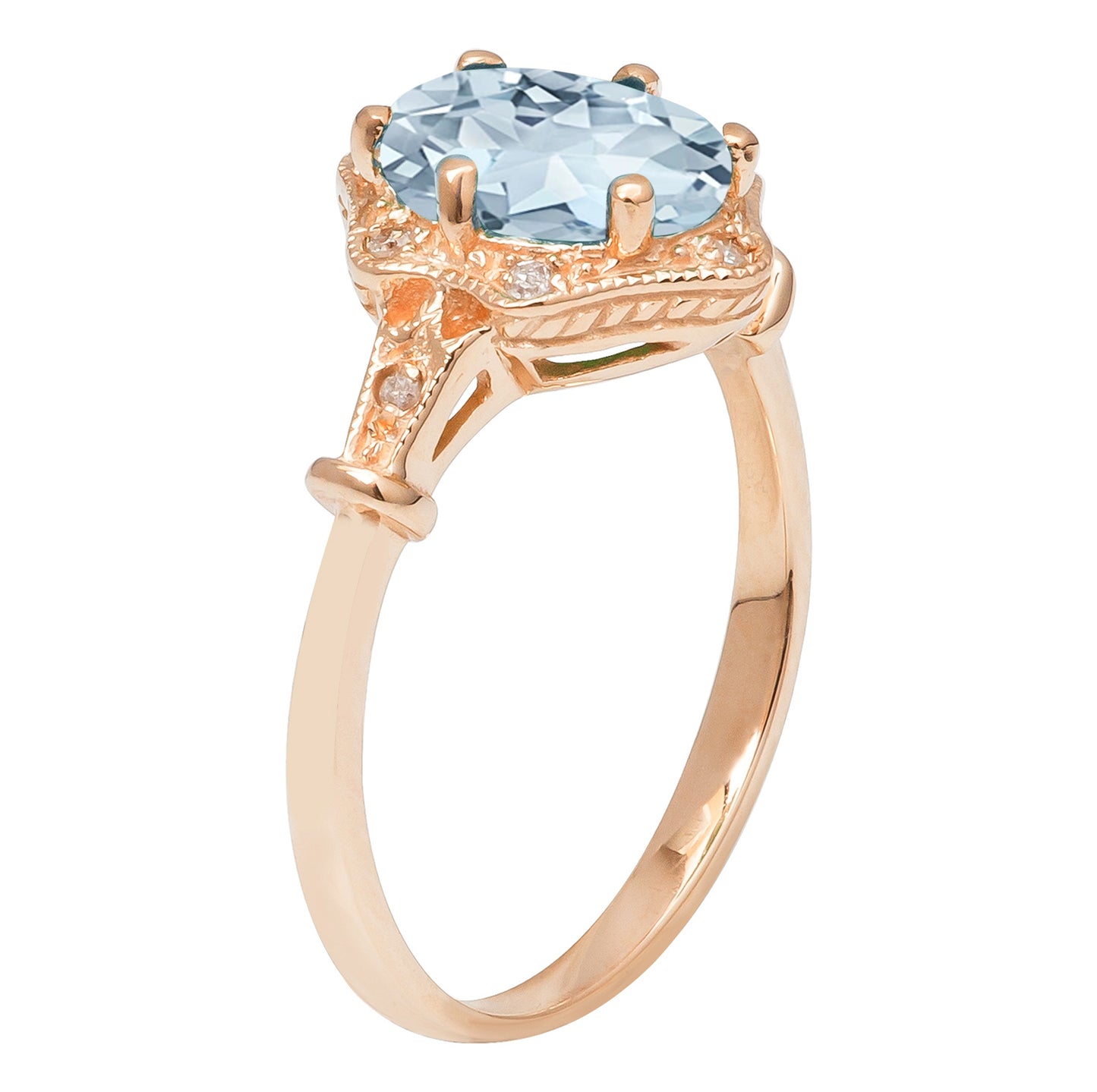 10k Yellow Gold Vintage Style Genuine Oval Aquamarine and Diamond Halo Ring