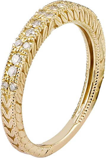 10k Yellow Gold Vintage-Style Engraved Diamond Wedding Band (1/5 cttw, H-I, I1-I2)