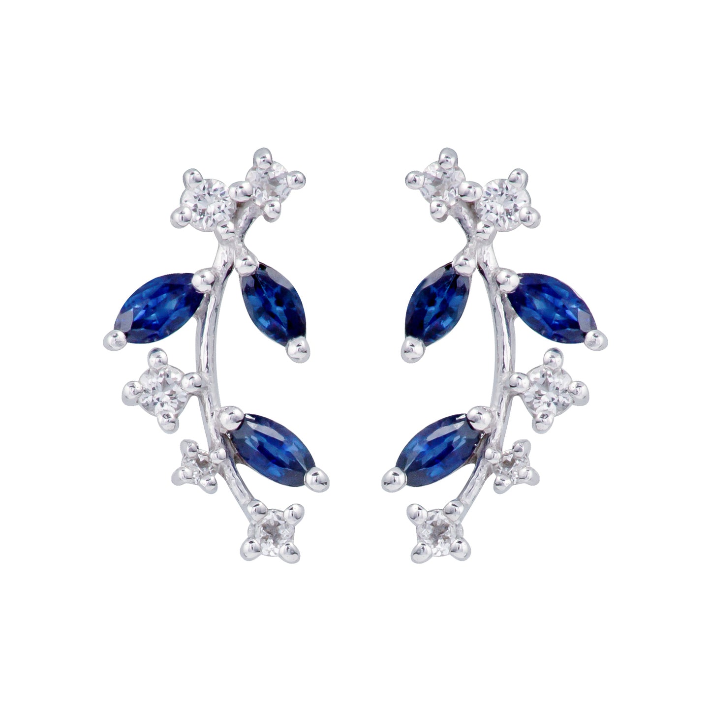 10k White Gold Genuine Sapphire and White Topaz Crescent Earrings