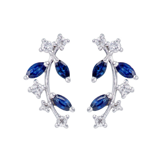 10k White Gold Genuine Sapphire and White Topaz Crescent Earrings