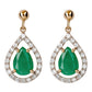 10k Yellow Gold Genuine Pear-Shape Emerald and Diamond Halo Dangle Earrings