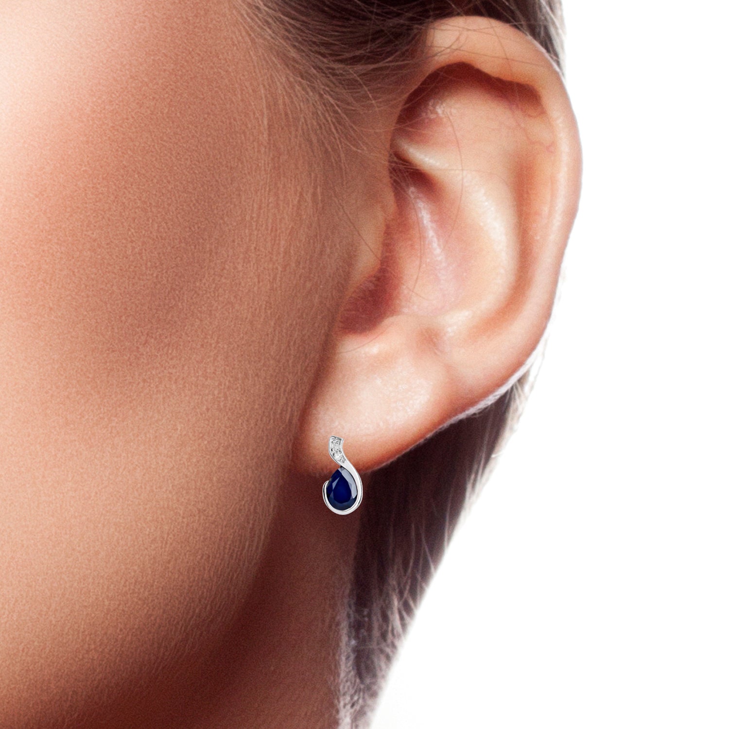 10k White Gold Genuine Pear-Shape Sapphire and Diamond Earrings