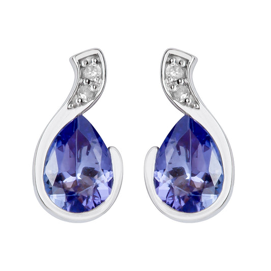 10k White Gold Genuine Pear-Shape Tanzanite and Diamond Earrings