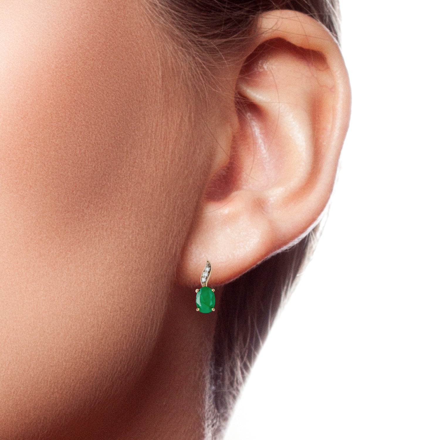 10k Yellow Gold Genuine Oval Emerald and Diamond Drop Earrings