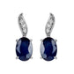 10k White Gold Genuine Oval Sapphire and Diamond Drop Earrings