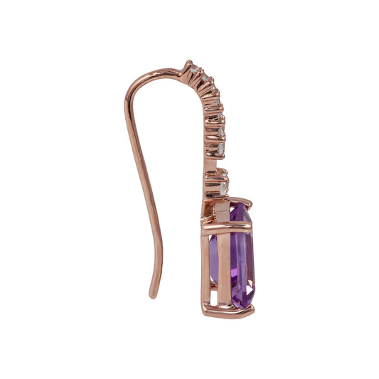 10k Rose Gold Emerald-Cut Amethyst and White Topaz Dangle Earrings