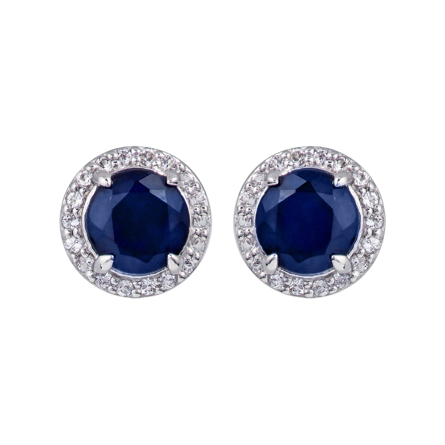 10k White Gold Genuine Round Sapphire and White Topaz Halo Earrings