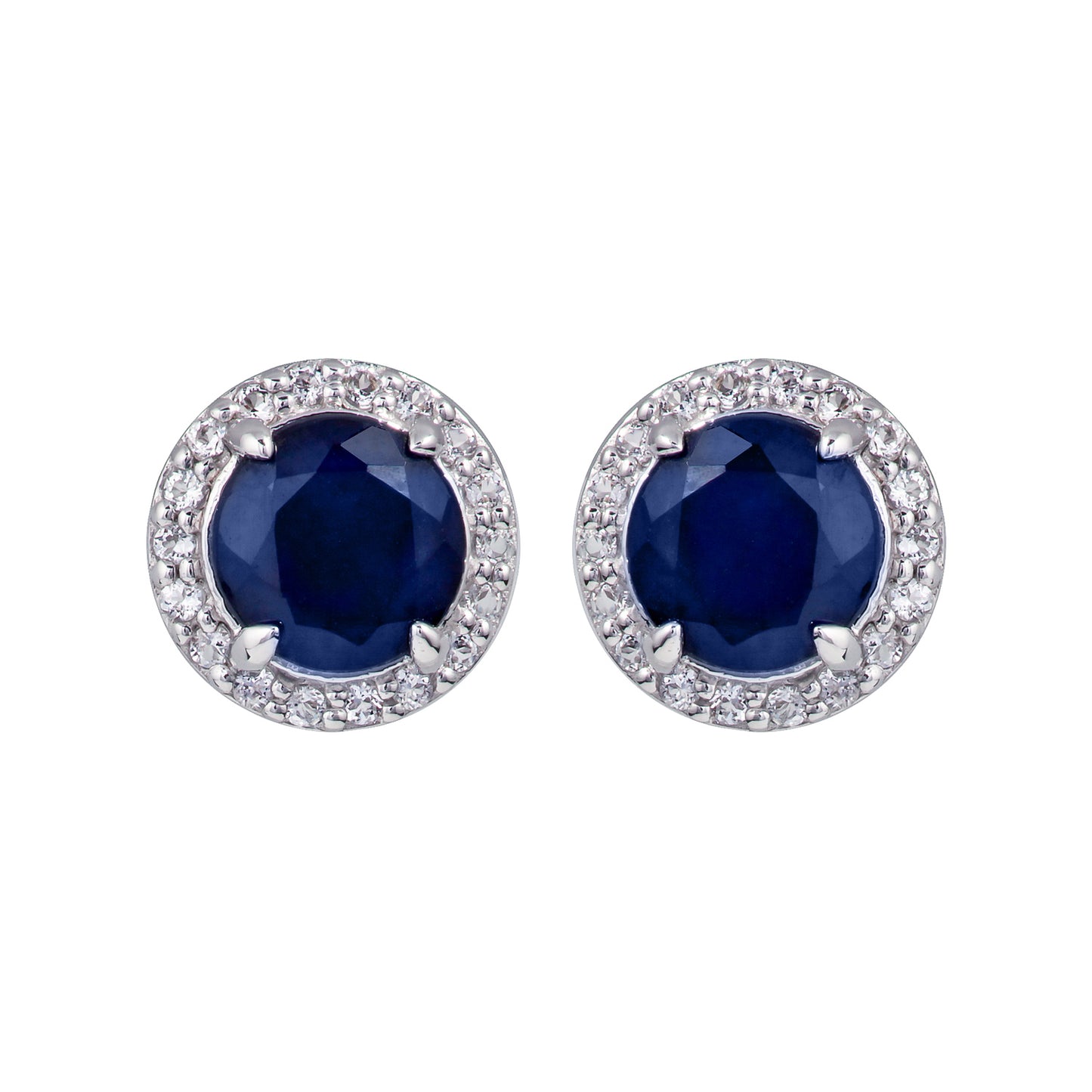 10k White Gold Genuine Round Sapphire and White Topaz Halo Earrings