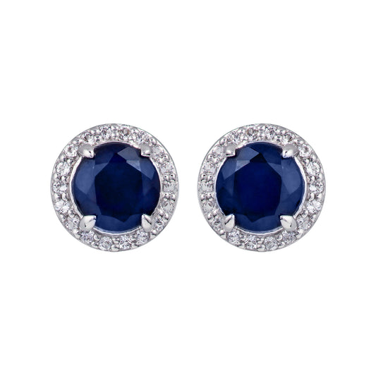 10k White Gold Genuine Round Sapphire and White Topaz Halo Earrings