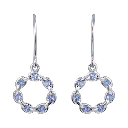 10k White Gold Genuine Round Tanzanite Circle Drop Earrings
