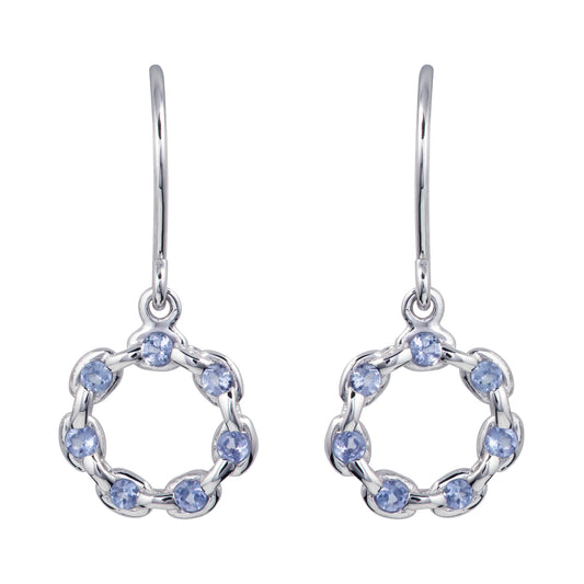 10k White Gold Genuine Round Tanzanite Circle Drop Earrings