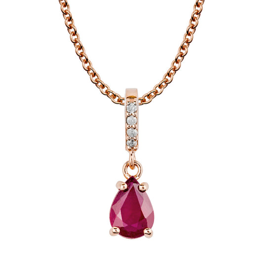 10k Rose Gold Genuine Pear Shape Ruby and Diamond Drop Pendant Necklace