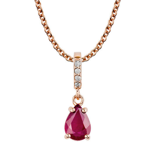 10k Rose Gold Genuine Pear Shape Ruby and Diamond Drop Pendant Necklace