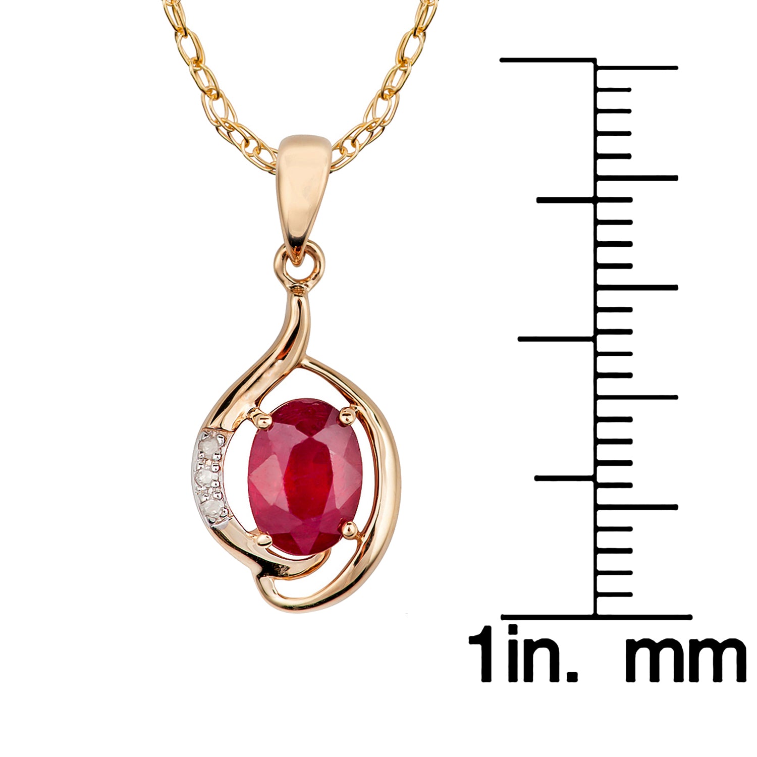 10k Yellow Gold Genuine Oval Ruby and Diamond Pendant Necklace