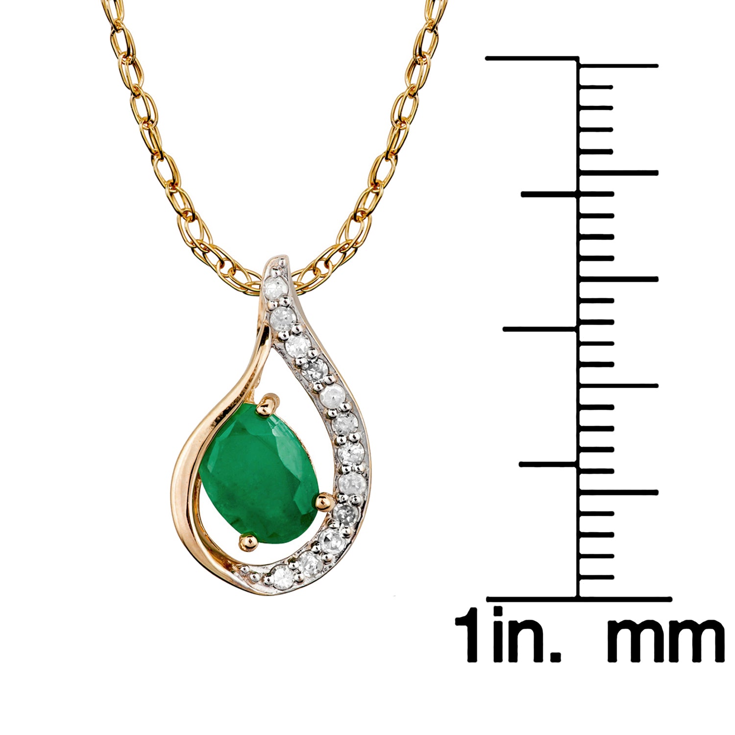 10k Yellow Gold Genuine Oval Emerald and Diamond Halo Drop Pendant Necklace