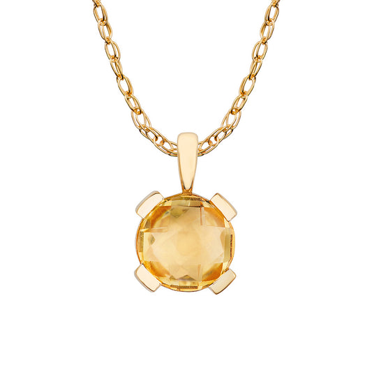 10k Yellow Gold Genuine Round Citrine Pendant Necklace