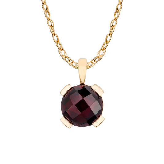 10k Yellow Gold Genuine Round Garnet Pendant Necklace