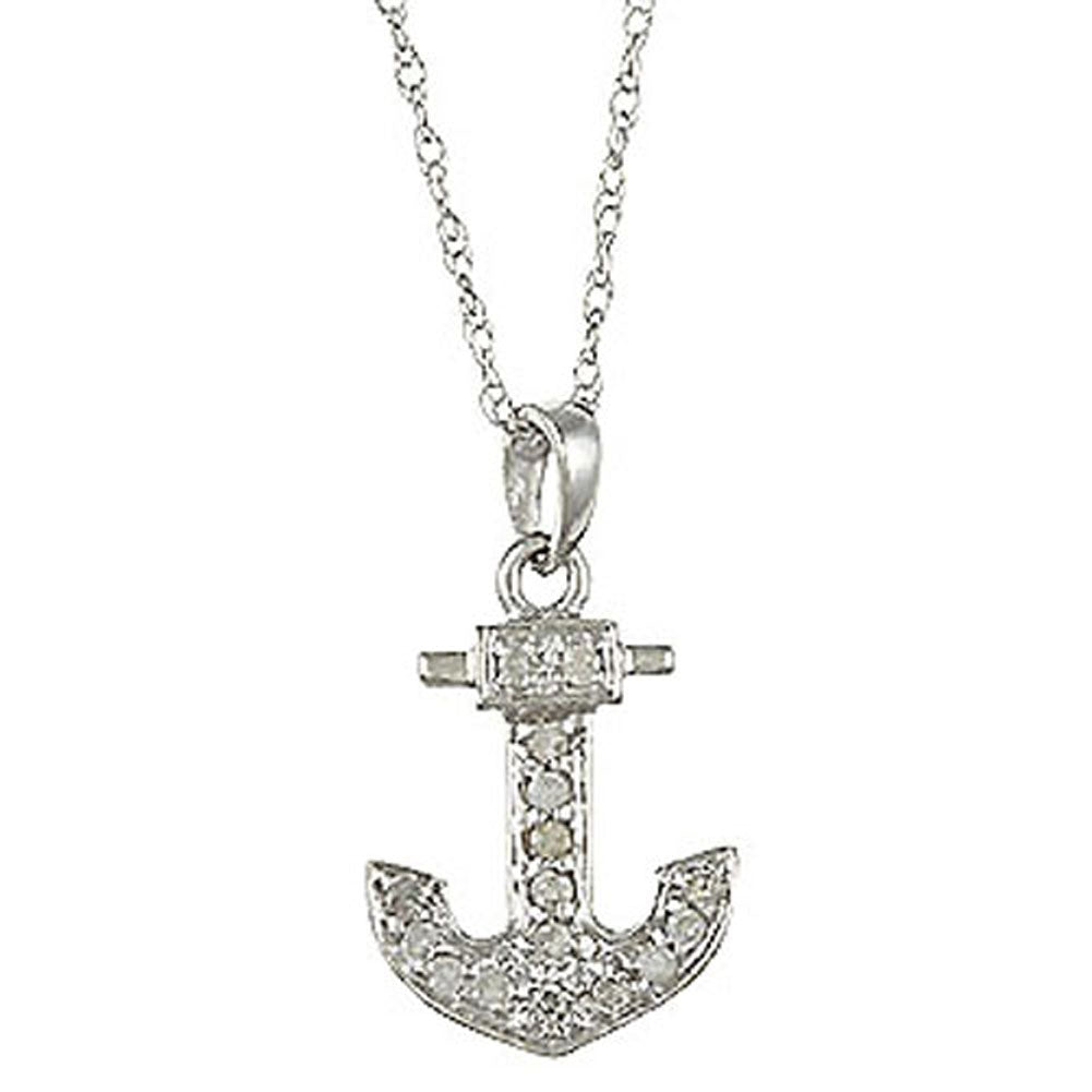 10k White Gold 1/10ct Diamond Anchor Necklace