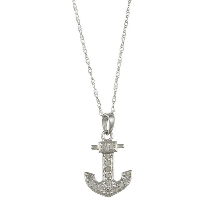 10k White Gold 1/10ct Diamond Anchor Necklace