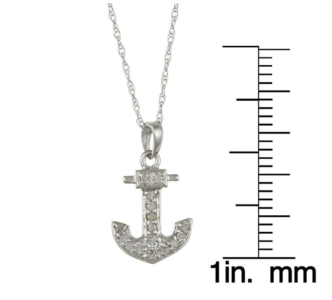 10k White Gold 1/10ct Diamond Anchor Necklace