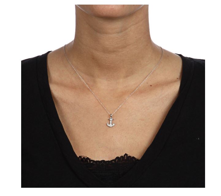 10k White Gold 1/10ct Diamond Anchor Necklace