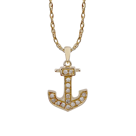 10k Yellow Gold 1/10ct Diamond Anchor Necklace