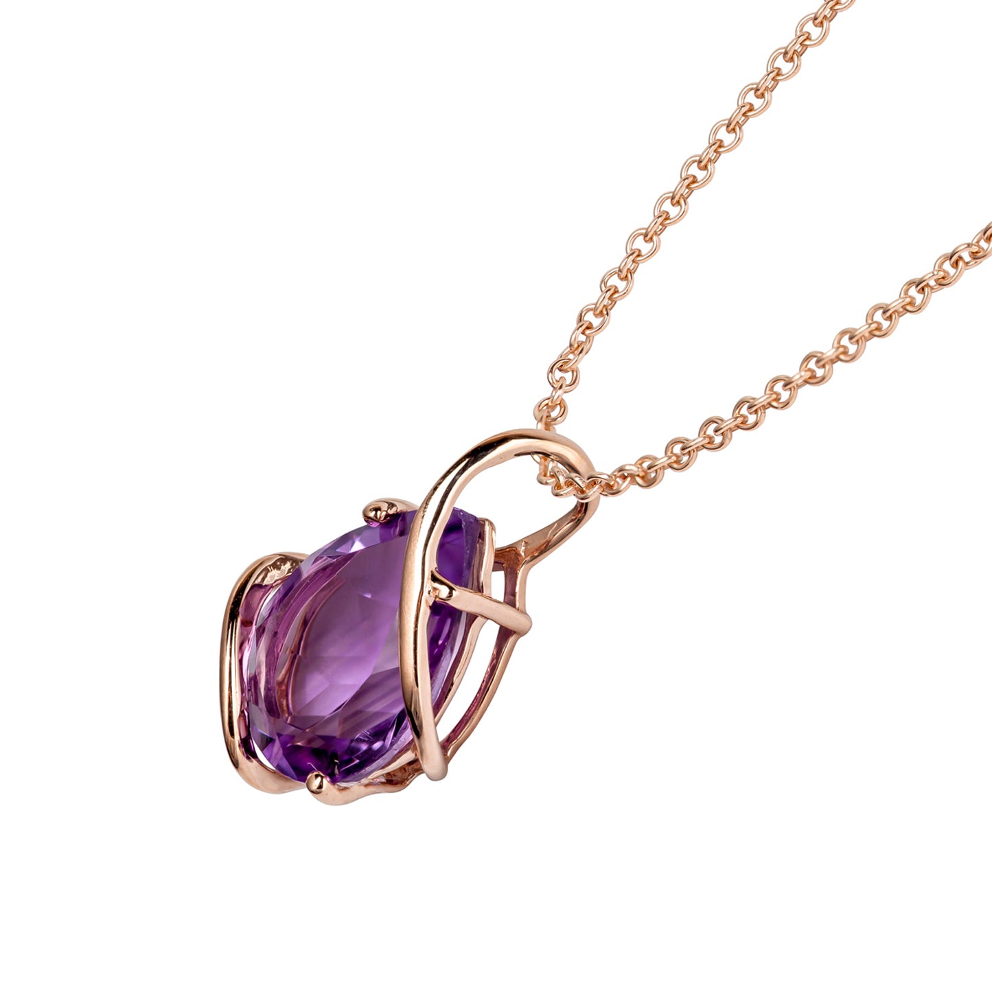 10k Rose Gold Genuine Pear shape Amethyst Teardrop Pendant Necklace