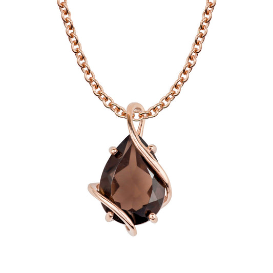 10k Rose Gold Genuine Pear shape Smoky Quartz Teardrop Pendant Necklace