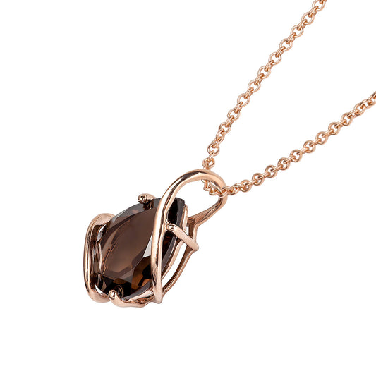 10k Rose Gold Genuine Pear shape Smoky Quartz Teardrop Pendant Necklace