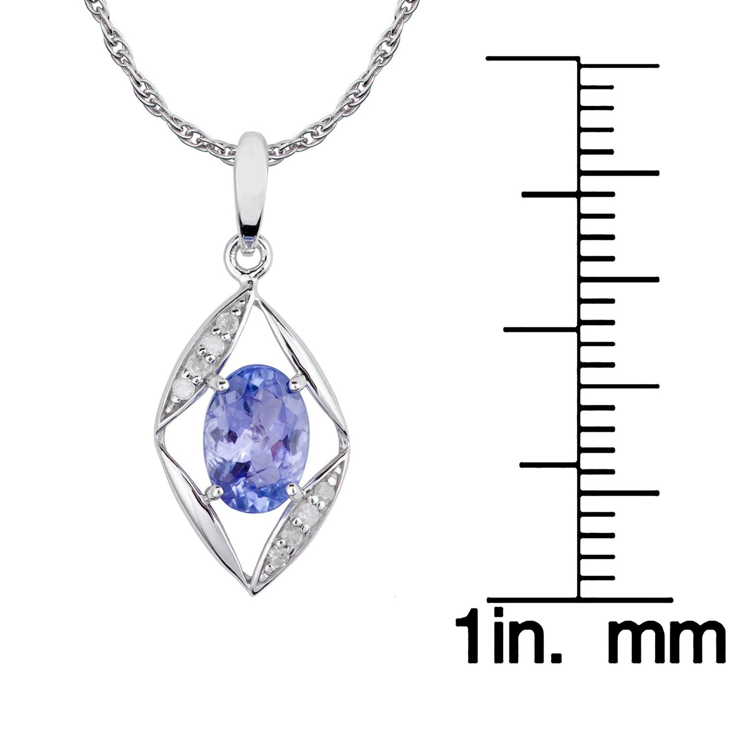 10k White Gold Genuine Oval Tanzanite and Diamond Pendant Necklace1